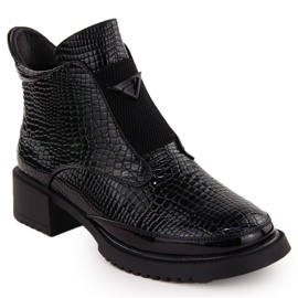 Bottines femme en crocodile verni, noir et vert, Filippo DBT6663