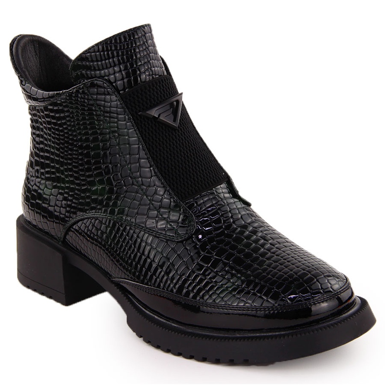Bottines femme en crocodile verni, noir et vert, Filippo DBT6663