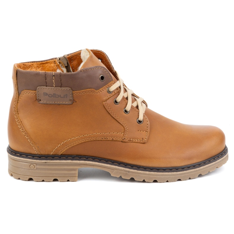 Polbut Chaussures d'hiver homme, bottines isolées en cuir J35S, marron camel brun