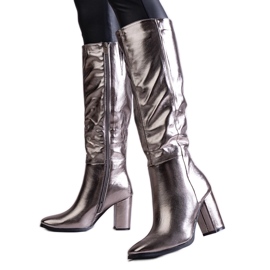 Bottines à talons argentées en éco-cuir Toume