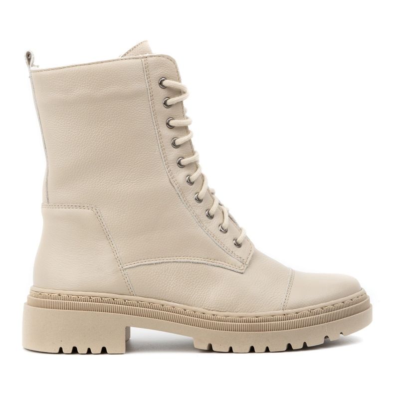 WASAK Bottines femme cuir haute dentelle hiver 0640 écru beige