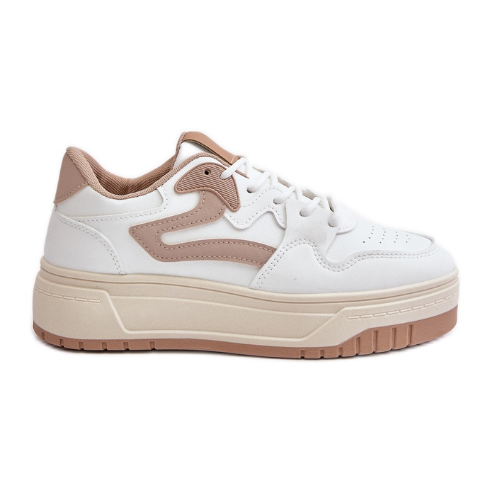 Baskets en cuir écologique pour femmes sur la plateforme blanche et beige Henizore