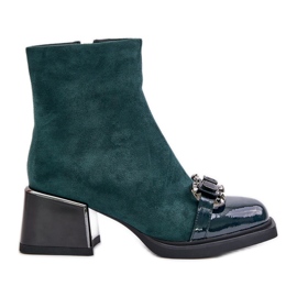 S.Barski Bottes à talons hauts élégantes pour femmes avec décoration, vert foncé MR880-127