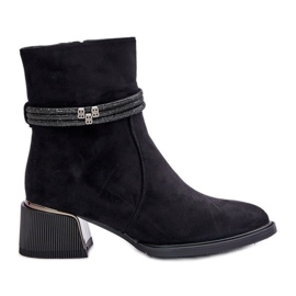 S.Barski Bottes isolées pour femmes à talons bas avec sangles décoratives D&amp;A MR880-027 Noir