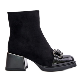 S.Barski Bottes à talons hauts élégantes pour femmes avec décoration, noir MR880-127