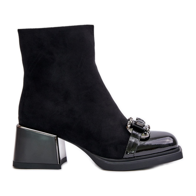 S.Barski Bottes à talons hauts élégantes pour femmes avec décoration, noir MR880-127 le noir