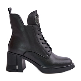 Bottines isolées à talons hauts massifs, cuir naturel, noir Vinceza 66676