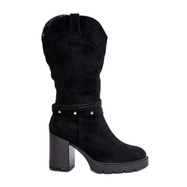 Jezzi Bottes chaudes mi-mollet à talon haut pour femme, noir Ivanelis