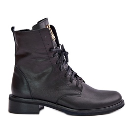 Bottines de travail en cuir Zazoo 2955 avec détail doré sur la langue, noir