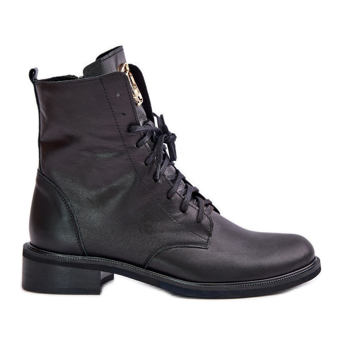Bottines de travail en cuir Zazoo 2955 avec détail doré sur la langue, noir le noir
