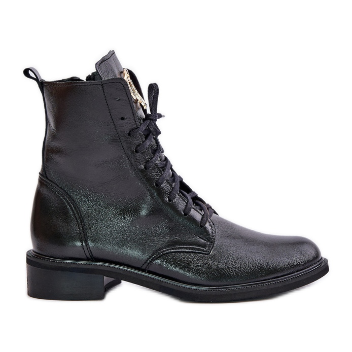 Bottines Zazoo 2955 Patent Worker avec détail doré sur la langue, noir le noir