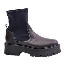 Zazoo 2947 Bottines à enfiler pour femme en cuir naturel, noir le noir