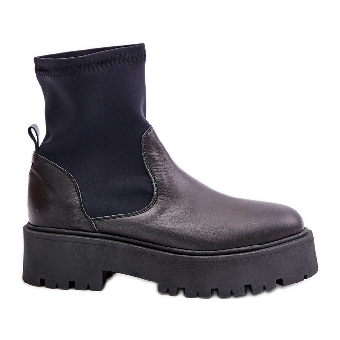 Zazoo 2947 Bottines à enfiler pour femme en cuir naturel, noir le noir