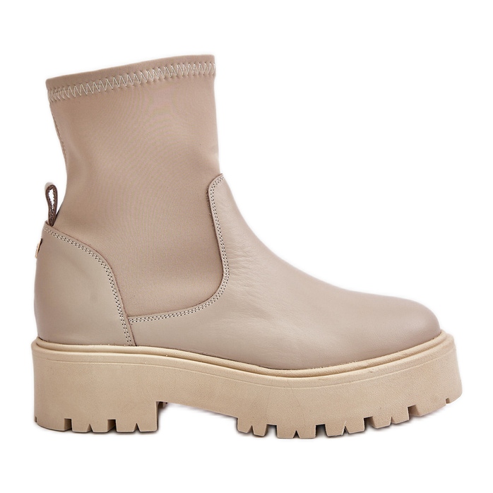 Zazoo 2947 Bottines à enfiler pour femme en cuir naturel, beige