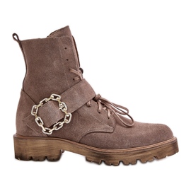 Bottines en daim Zazoo 2951 avec boucle décorative, beige foncé