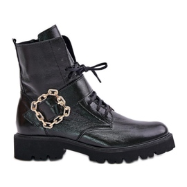 Zazoo 2951 Bottines en cuir verni avec boucle décorative, noir