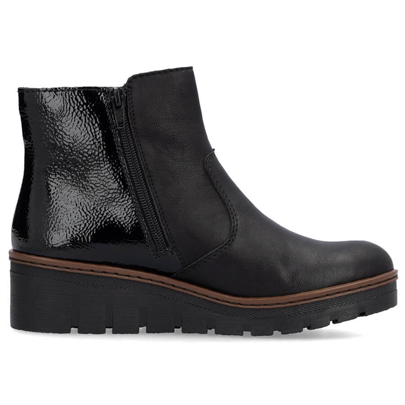 Bottines confortables pour femmes noires vernies Rieker X9150-00 le noir