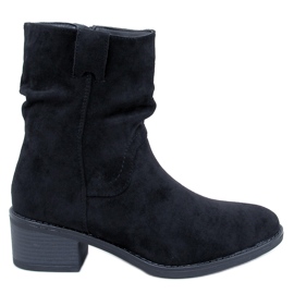 Raney Bottines à talons bas en daim noir le noir