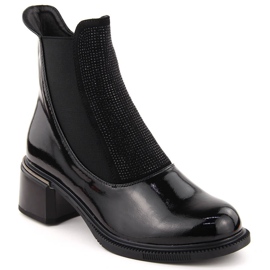 Bottines femme Vinceza vernies noires avec zircons cubiques