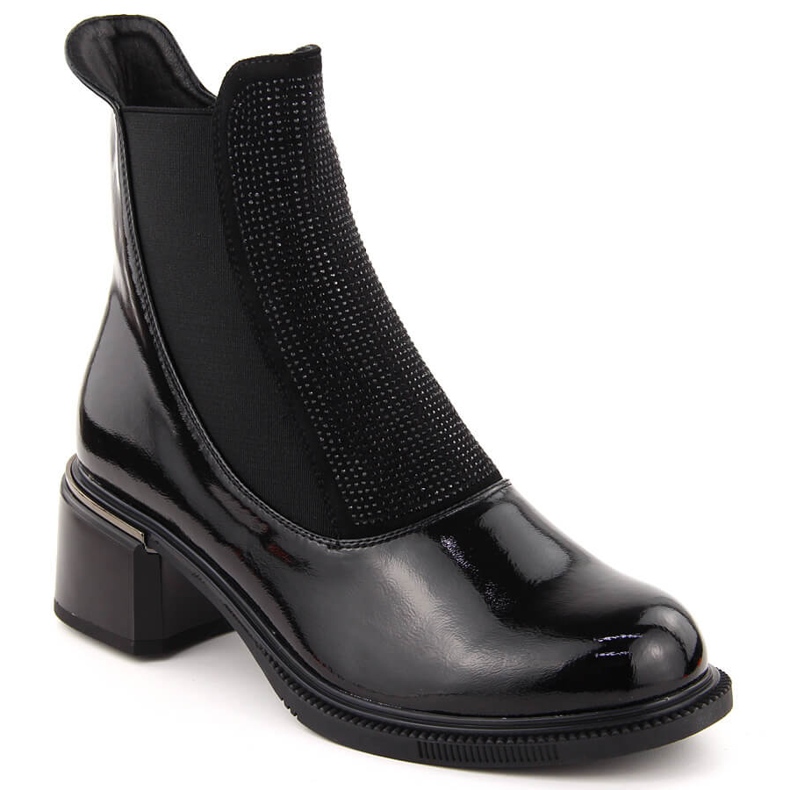 Bottines femme Vinceza vernies noires avec zircons cubiques le noir