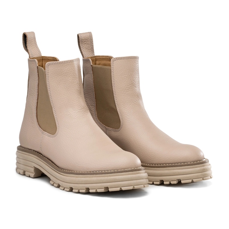 Bottines Chelsea à semelle épaisse, cuir beige, Butdam Wos