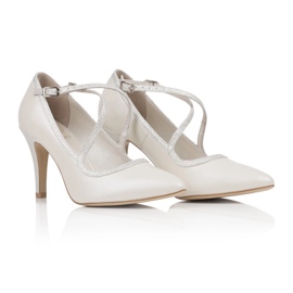 BUTDAM Chaussures de mariage, talons hauts de danse à brides croisées, perle écru beige BUTDAM Chaussures de mariage, talons hauts de danse à brides croisées, perle écru beige