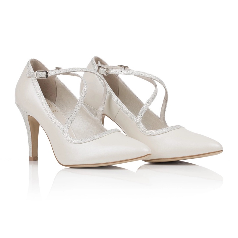 BUTDAM Chaussures de mariage, talons hauts de danse à brides croisées, perle écru beige