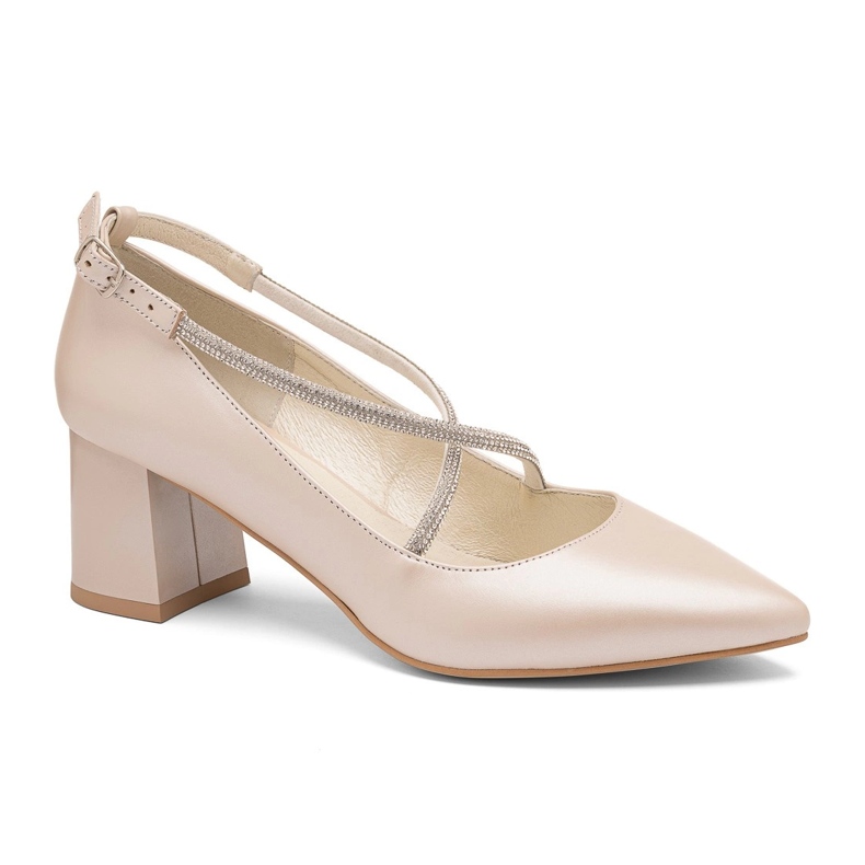 Escarpins bas à brides croisées décoratives, beige BUTDAM
