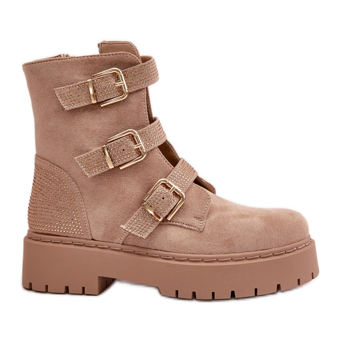Bottes isolées beiges pour femmes avec boucles Tiaeliana