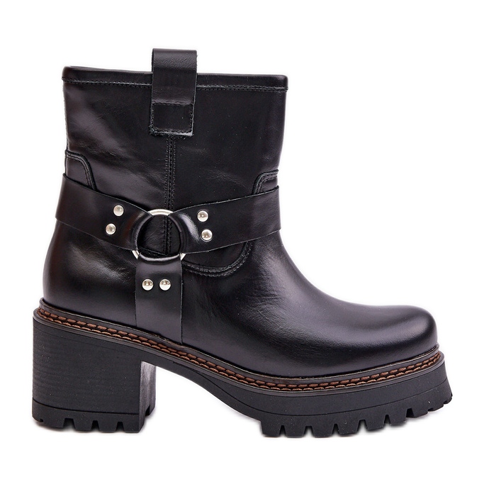 Bottes en cuir pour femmes avec fermeture éclair Lewski 3435 noir le noir