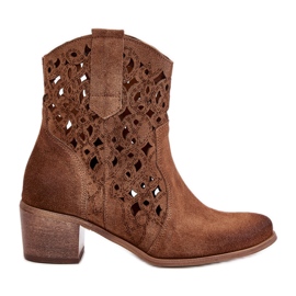 Bottes À Talons Hauts Pour Femmes Avec Motif Ajouré Lewski 3394/2 Marron brun