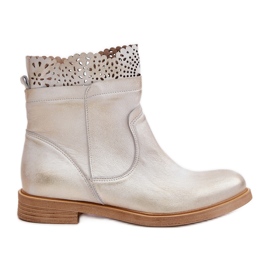 Low Boots Femme à Talon Plat Cuir Lewski 3624 Or Brossé doré