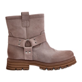 Bottines plates en daim pour femmes Lewski 3610 Cappucino beige