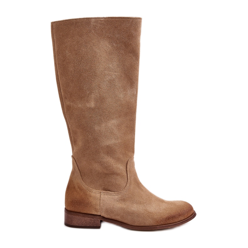 Lewski Bottes mi-mollet en daim pour femmes avec fermeture éclair gauche 3616 Beige