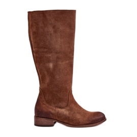 Lewski Bottes mi-mollet pour femmes en daim avec fermeture éclair gauche 3616 marron brun