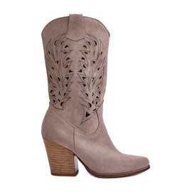 Bottines Mi-Mollet Ajourées sur Talon Haut Daim Lewski 3609 Cappucino beige
