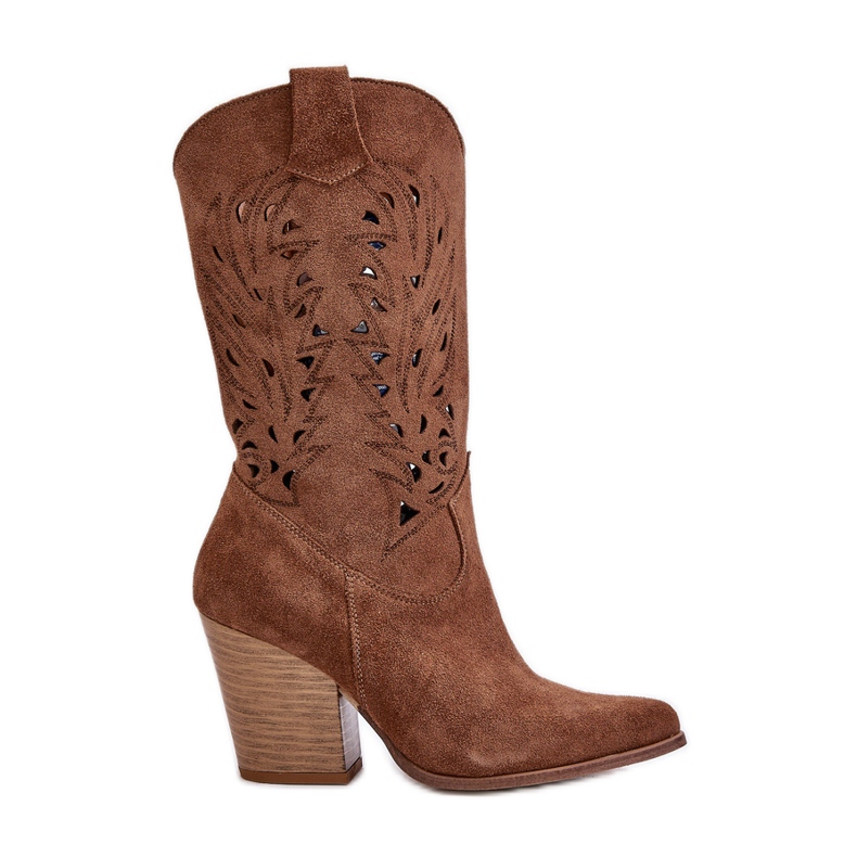 Bottines Mi-Mollet Ajourées sur Talon Haut Daim Lewski 3609 Marron brun