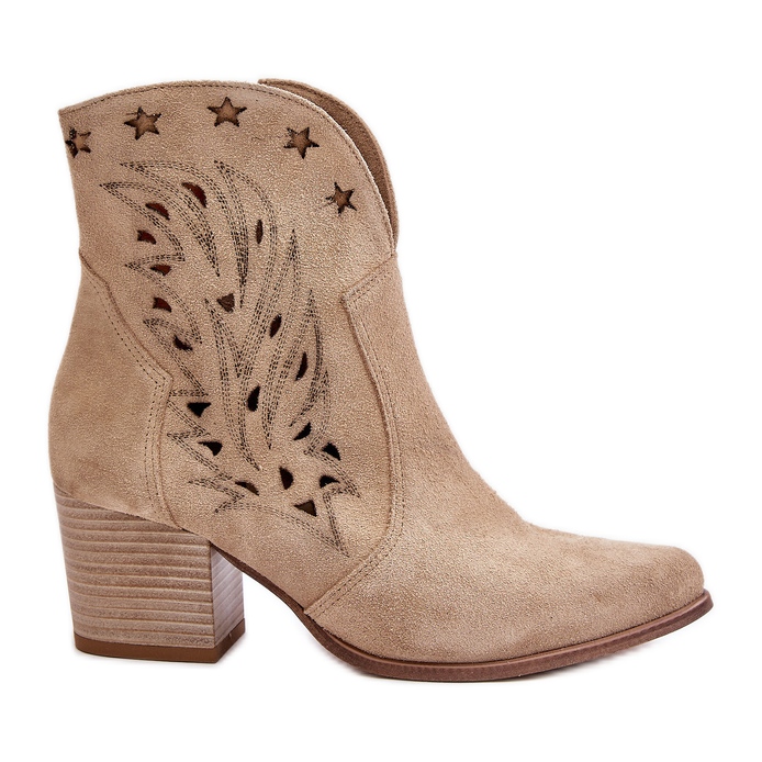 Boots Santiags En Daim Ajouré Sur Talon Haut Lewski 3613 Beige