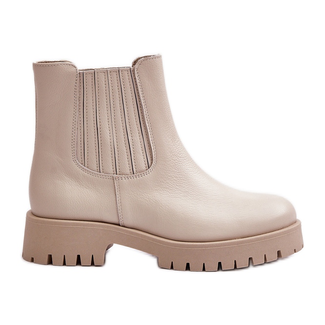 Bottines plates à enfiler en cuir pour femmes Lewski 3611 Beige clair