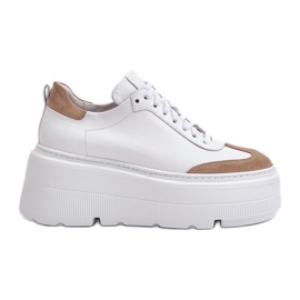 Baskets En Cuir Sur Plateforme Massive Lewski 3635/X Blanc-Beige