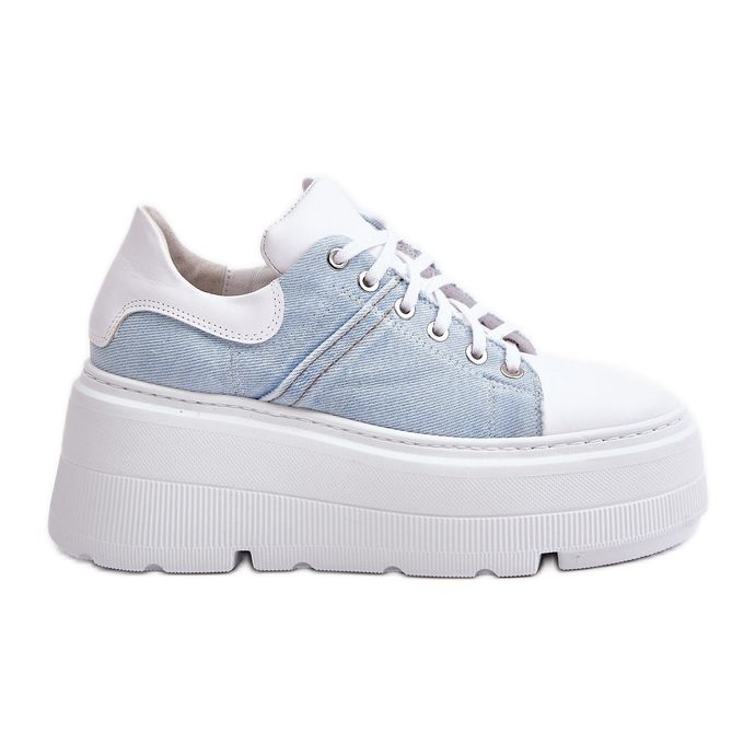 Baskets En Cuir Sur Plateforme Massive Jeans Lewski 3586 Blanc bleu