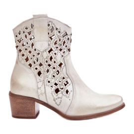 Bottines à Talons Hauts pour Femme à Motif Ajouré Lewski 3394/2 Or Brossé doré