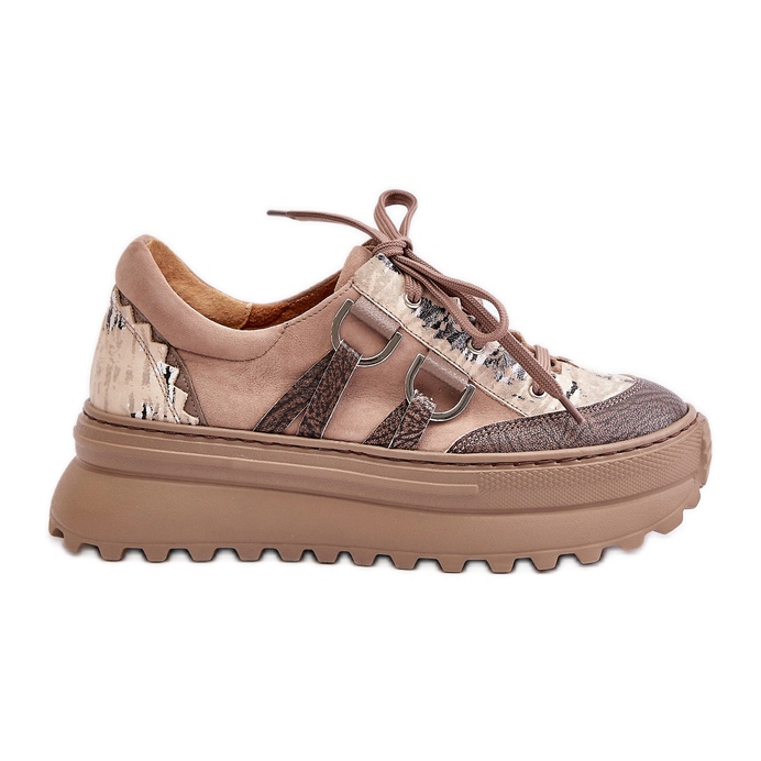 Baskets en cuir pour femmes sur la plateforme Maciejka 06562-10 Beige foncé