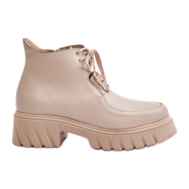 Zazoo 2952 Bottines en cuir beige avec décoration dorée