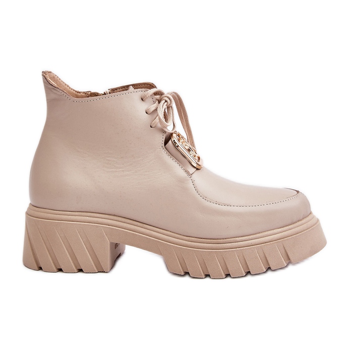 Zazoo 2952 Bottines en cuir beige avec décoration dorée
