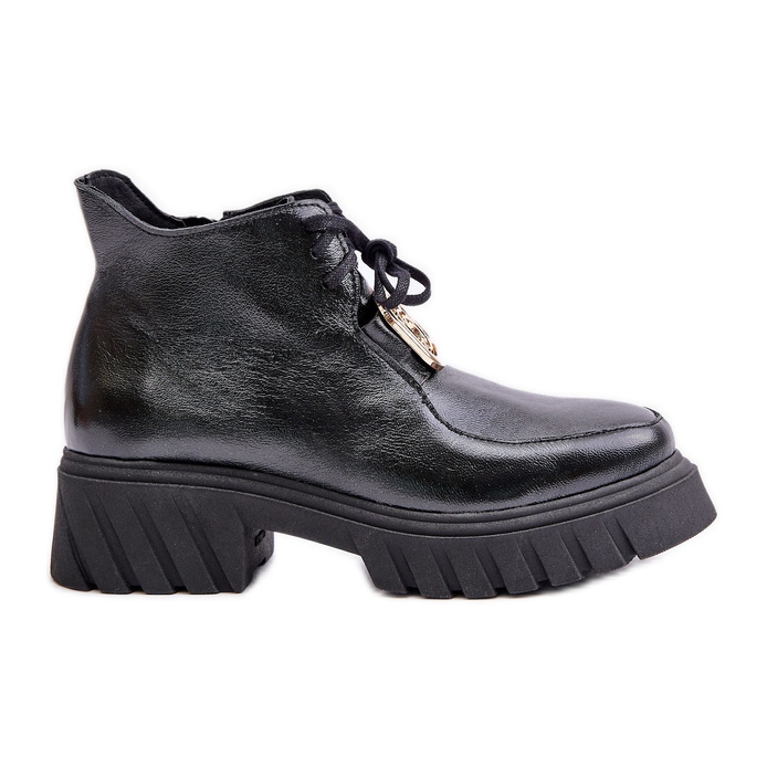 Bottines en cuir Zazoo 2952 avec décoration dorée, noir le noir