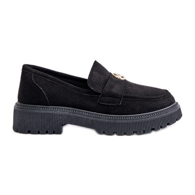 Mocassins Brogues pour femmes avec détail doré, noir Arilva le noir