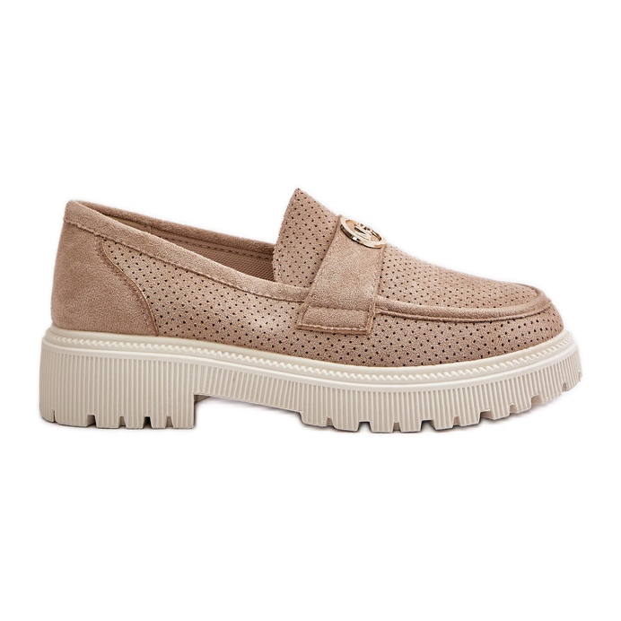 Mocassins Richelieu Femme Avec Détail Doré Kaki Arilva beige