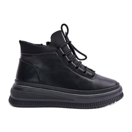 Artiker 55C1041 Chaussures de sport à plateforme en cuir léger, noir