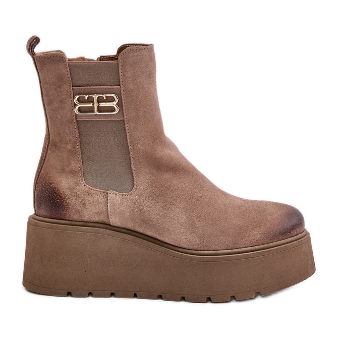 Zazoo 60498 Bottines En Daim Pour Femme Bottines Chelsea Sur Plateforme Et Compensées Beige